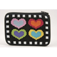 Coin Purse - Hearts On Black - Needlepoint Kit