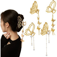 4 Pack Metal Big Gold Butterfly Hair Clips Clamp Tassel Nonslip Claw Hair Accessories For Women Girls For Thinner Thick Styling Fashion Hair Supplies