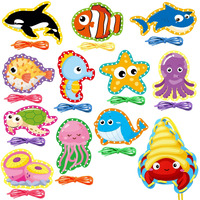 Omlisca Sea Animals Lacing Cards Sewing Cards 12 Pack Shark Whale Ocean Theme Party Decor Double Sided Cardboard Lacing Playing Games For Preschool Home Developing Imagination Education Supplies