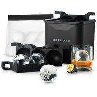 Berlinzo Premium Clear Ice Ball Maker - 4 Large 2.4-Inch Crystal Clear Ice Balls For Whiskey  Cocktails & Bourbon - Easy-To-Remove Ice Sphere Mold - Includes Storage Bag & Ice Press Stamp Ring - Black