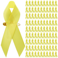 100 Pieces Awareness Ribbon Satin Ribbon Lapel Pins Fabric Ribbons With Safety Pins For Women Men(Yellow)
