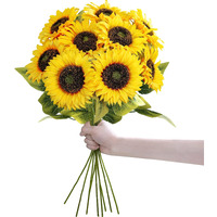 Winlyn 9-Pack Artificial Sunflower Stems  19.7"" Tall Full & Lifelike Yellow Silk Flowers With Long Stems For Vase Bouquet Centerpiece Wreath Floral Arrangement Wedding Birthday Party Fall D?Cor