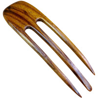 (1) Teak Wood Three Prong Curved 4.5 Inch Hair Stick Pick Pic Pin Fork