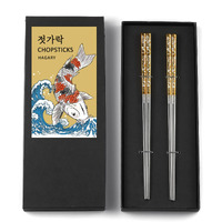 Carp Gold Reusable Chopsticks Square Metal Stainless Steel 316 18/10 Non-Slip Dishwasher Safe Designed In Korea Japanese Style (Gold - 2 Pairs)