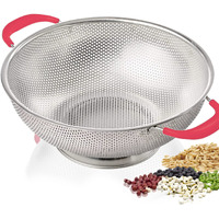 5-Quart Colander 18/8 Stainless Steel Colander Silicone Handle Large Heavy Duty Professional Kitchen Strainer Great For Pasta  Berry  Veggies  Noodles  Fruits - Pink