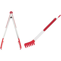 Large 13"" Red Stainless Steel Pasta Tong With Silicone Tips  Spaghetti Tongs Pasta Server Utensil For Noodles Cooking Baking Food Bbq Kitchen Tools