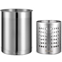 Ksendalo Stainless Steel Utensil Holder Utensil Drying Rack Set - (6.5Inch &4.72Inch High) Weighted Base Brushed Utensil Storage With Utensils Silverware Drying Rack  Silver