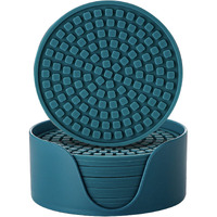 Colinda Silicone Drink Coasters With Holder  Set Of 6  For Tabletop Protection And Office Desk  Cup Mat Set For Home Decor  Non-Slip And Non-Stick Round 4 Inch Teal