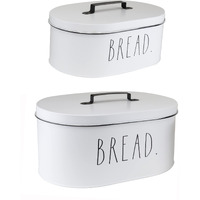 Rae Dunn Bread Box - Bread Box For Kitchen Countertop - 15"" X 8"" X 10"" - 13.5"" X 5.5"" X 8.5"" - Rustic White Metal Vintage Farmhouse Breadbox - Counter Storage Container