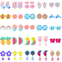 Hicdaw 25Pairs Kids Clip On Earrings Clip On Earrings For Girls Play Earrings For Party Favor Kids Princess Play Jewelry