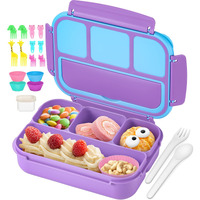 Qqko Bento Lunch Box With 4 Compartments  Sauce Container  Utensils  Food Picks And Muffin Cups For School - Purple