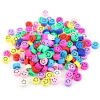200Pcs Colorful Smiley Face Beads 10Mm Round Happy Face Polymer Clay Beads For Jewelry Making