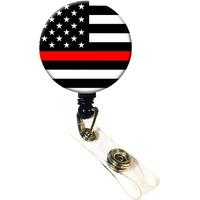 Wigspedia Retractable Name Id Badge Holder Reel/Id Badge Holder - Firefighters Thin Red Line (Thin Red Line (Slide/Belt Clip))