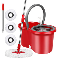 Spin Mop And Bucket Set  360 Spin Mop And Bucket With Wringer Set And 3 Microfiber Mop Refills  Stainless Steel 61"" Extended Handle Spinning Mop Bucket System For Floor Cleaning