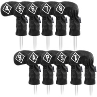 Big Teeth Golf Iron Head Covers 10Pcs Set Long Neck Golf Club Protector Leather With Number Tag Fit For Taylormade All Brands