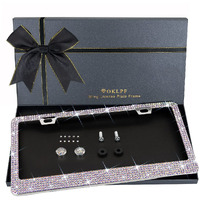 Oklpf Bling License Plate Frame For Women  1Pcs Sparkly Stainless Steel License Plate Frames| Over 1000 Pcs 14 Facets Bedazzled Clear Glass Diamond Rhinestone Crystals W/Free Glitter White Diamond Box