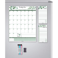 Alezel Magnetic Dry Erase Calendar For Fridge  Greenery Monthly Fridge Calendar Whiteboard Set - Vertical Monthly Calendar For Refrigerator  Grocery & To Do List White Board  3 Markers + Eraser