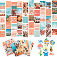 Peach Aesthetic Wall Collage Kit  Room Decor For Teen Girls  Peachy Teal Wall Art Print  Dorm Photo Collection  Boho Posters For Room Aesthetic (Peach)