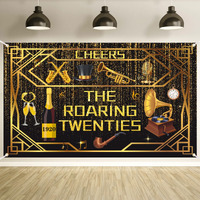Roaring 20S Party Decorations Banner Roaring 1920's Banner Black And Gold Birthday Vintage Music Themed Speakeasy Decor Backdrop Banner For 1920S Birthday Wedding Retro Jazz Party Supplies