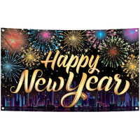 Katchon  Xtralarge Happy New Year Banner - 72X44 Inch | Happy New Year Decorations 2025 | Firework New Years Backdrop For Nye Decorations | Happy New Year Backdrop  New Years Eve Party Supplies 2025