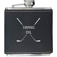 Swing Oil Flask - Golfing Birdie Juice Hip Stainless Steel Leatherette Metal Matte 6-Ounce Golf Bag Leather Flask (Black)