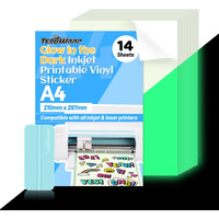 Teckwrap Printable Vinyl Sticker Paper For Inkjet Printer  Glow In The Dark Vinyl Inkjet Printable Sticker Paper  8.26"" X 11.69"" A4 Size For Scrap-Booking  Craft Cutters  Home Decor  14 Sheets/Pack