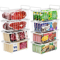 Ispecle Chest Freezer Organizer Bins - 8 Pack Stackable Deep Freezer Organizer Bins For Most 7 Cu.Ft Chest Freezer Sort Frozen Meats  Freezer Storage Bins With Handles Add Space Easy To Reach  White