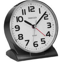 Famicozy 4.5"" No Ticking Analog Alarm Clock Silent Readable For Seniors Easy To Set Gradual Rise Alarm Big Numbers On/Off Switch On Side Gentle Wake Snooze Soft Backlight Battery Operated Black