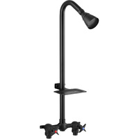 Aolemi Outdoor Shower Kit Outdoor Shower Fixtures Faucet System With High Pressure Showerhead 2-Handle Exposed Shower With Brass Mix Valve 6 Inch Center With Soap Dish Matte Black