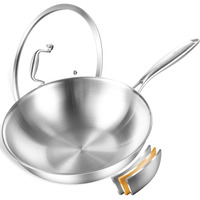 Delarlo Tri-Ply Stainless Steel Wok  12.5 Inch Induction Wok  Flat Bottom Wok With Lid  Wok For Induction Cooktop  Wide And Deep Stainless Wok  12"" Stir Fry Pan For Glass Top Stove Up To 600?