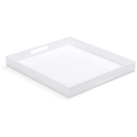 Atozone White Modern Acrylic Ottoman Tray With Cutout Handles 20X20 Inch Over-Sized Serving Tray Organizer Rubber Boot Tray Decorative For Living Room Bedroom Bathroom And Entryway Kitchen