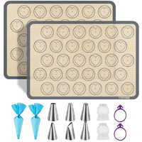 Yofone Silicone Baking Mats  Macaron Baking Mat With Kit Sets  6 Piping Tip  2 Piping Bag And 2 Bag Tie - Reusable Non Stick Liners  2-Pack Silicone Mats