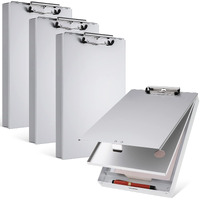 Perkoop Aluminum Clipboard With Storage Folder Form Holder Clipboard Metal Clip Board 14X9.3X2.2"" Letter Size Clipboard Binder For Nurses Medical Personnel Business Office Stationery Items (4)