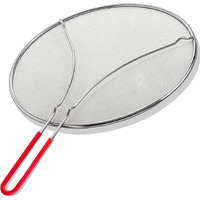 13"" Grease Splatter Screen For Cooking | Stainless Steel Oil Splatter Guard And Ultra-Fine Mesh Protects Skin From Burns | Silicone Red Handle