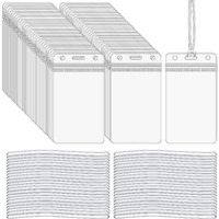 Wyomer 100 Pieces Clear Id Card Holder Plastic Luggage Bag Tag Holder Badge Label Tag Holder With 100 Pack Luggage Tag Loop Straps For Office Business Travel Supplies