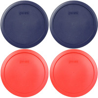 Pyrex 7402-Pc 6/7 Cup (2) Blue & (2) Red Round Plastic Storage Lids  Made In Usa