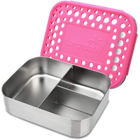 Lunchbots Medium Trio Ii Snack Container - Divided Stainless Steel Food Container - Three Sections For Snacks On The Go - Eco-Friendly  Dishwasher Safe  Bpa-Free - Stainless Lid - Pink Dots