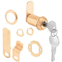 Prime-Line U 9953 Drawer And Cabinet Lock - Secure Important Files And Drawers  1-3/8 In.  Diecast Housing With Brass Finish  Fits On 1 In. Max Panel Thickness (1 Kit)