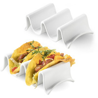 Missyssim Taco Holder  Porcelain Taco Tray With Handles  Perfect For Keeping Tacos In Place  Serving Dish For Entertraining  Taco Shell Holds 4 Taco  Set Of 2