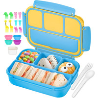 Qqko Bento Lunch Boxes With 4 Compartments  Sauce Container  Utensils  Food Picks And Muffin Cups For School Or Adults  Blue