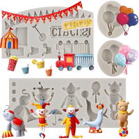 Sijiangmold Circus Fondant Silicone Molds Clown Elephant Chocolate Molds Theater Unicycle Balloon Mold For Cupcake Topper Cake Decorating Candy Craft Polymer Clay Gum Paste Set Of 4