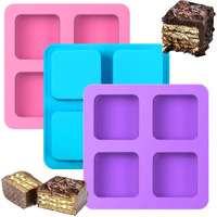 Boardfeb 4 Cavity Chocolate Covered Cookie S'Mores Molds  3Pcs Silicone Square Molds Reusable Non Stick Silicone Trays For Smores  Chocolate  Graham Crackers  Candy  Marshmallow Making
