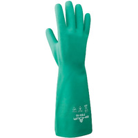 Showa 730 Nitrile Cotton Flock-Lined Chemical Resistant Safety Glove  15 Mil  13"" Length  Medium  Light Green (Pack Of 12 Pairs)