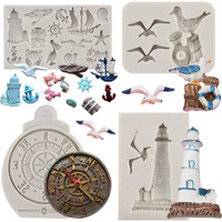 Sijiangmold Sailing Ship Fondant Molds Compass Anchor Rudder Lighthouse Silicone Molds For Cake Decorating Chocolate Candy Cupcake Topper Polymer Clay Set Of 4