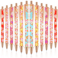 12 Pcs Floral Pens Flower Ballpoint Pens Pretty Fancy Pens For Women Girls Cute Black Ink Medium Point Pen Retro Retractable Pens For Gift To Teacher School Office Graduation