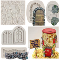 Sijiangmold Enchanted Fairy Garden Fairy Gnome Home Door Silicone Mold Stone Path Fondant Mold Brick Wall Texture Mold For Cake Decorating Cupcake Topper Polymer Clay Set Of 5