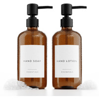 Stylish Soap Dispenser Set Of 2 For Kitchen Or Bathroom - Quality 21Oz Dish And Hand Soap Dispensers - Extra Durable Amber Dispensers Perfectly Enhance Your Bathroom Or Kitchen