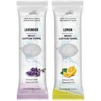 Fabbpro Oshibori Moist Terry Cotton Refreshment Towels (50 Pack  8 X 8 Inches) - White Mildly Scented Pre-Moistened Towel To Use Hot Or Cold - Lemon & Lavender Scent Bundle Of 25 Each