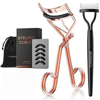 Eyelash Curler With Comb  Professional Volumizing Lash Lift Kit Lash Curler With Refill Pads For Home & Travel Uses  Rose Gold