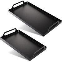 Peohud 2 Pack Black Metal Serving Tray  Decorative Coffee Table Tray With Handles  Vanity Platter Breakfast Tray For Eating  Storing  Bedroom  Kitchen  Living Room  Bathroom